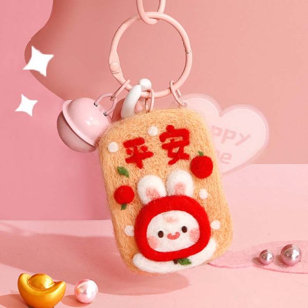 Amulet Rabbit Wool Felt Keychain DIY Craft Kit