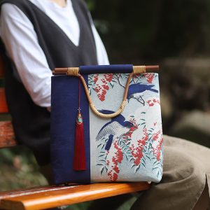 Rattan handle Chinese fabric Bag DIY Craft Kit