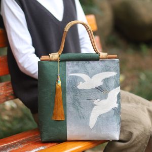 Rattan handle Chinese fabric Bag DIY Craft Kit